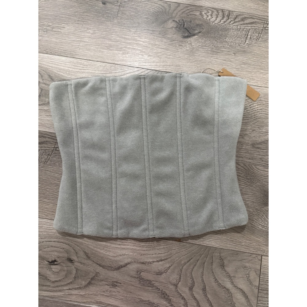 SKIMS Fleece Lounge Corset Heather Gray Strapless Zip Back Top Sz Large NWT